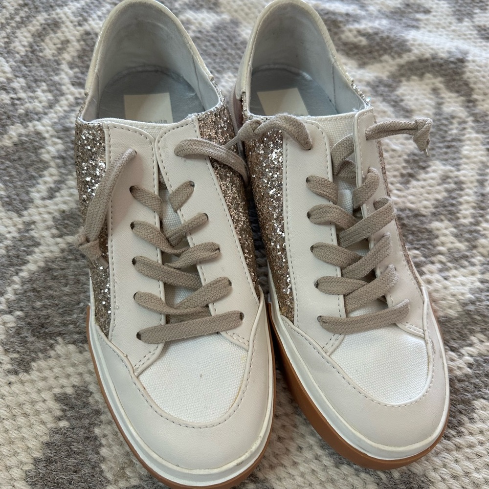 Dolce Vita White and Gold Glitter Sneakers